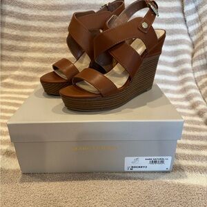 Marc Fisher Brown Leather Wedge Sandals